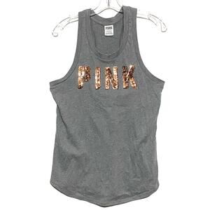 PINK Victorias Secret Sequin Tank Top XS Bling Rose Gold Athleisure Y2K Sporty